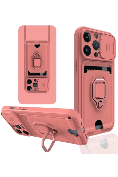 Apple iPhone 14 Pro Max Kılıf Zuma Kartvizitli Yüzüklü Silikon - Pembe