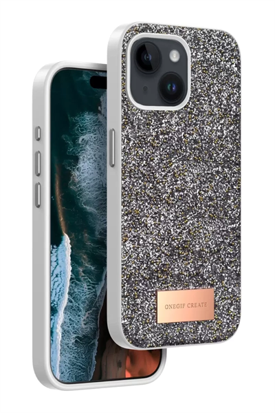 Apple iPhone 15 Bright Simli Kapak - Gümüş