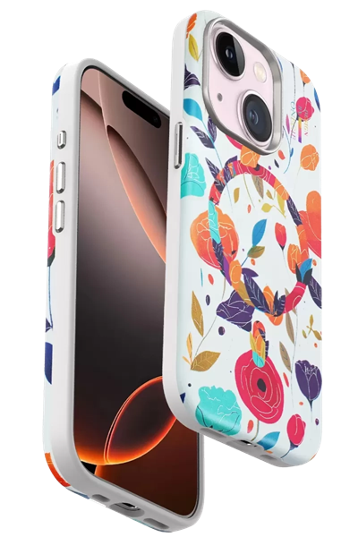 Apple iPhone 15 Flower Series Magsafe Kapak - Beyaz