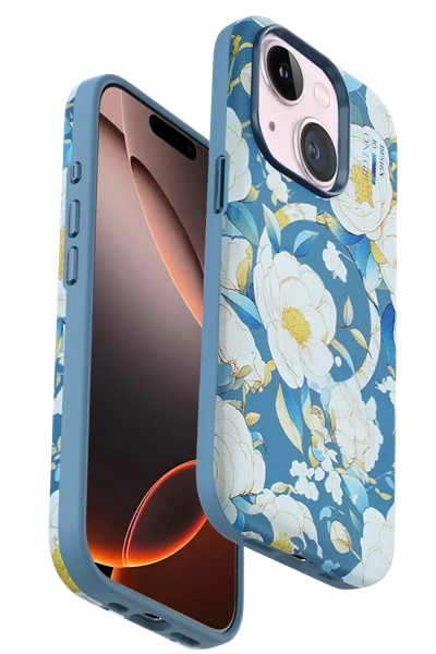 Apple iPhone 15 Flower Series Magsafe Kapak - Mavi