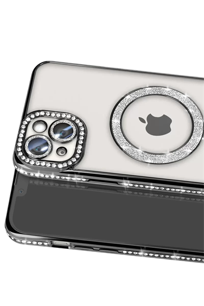 Apple iPhone 15 Kılıf Joke Simli Magneticsafe Kılıf - Siyah