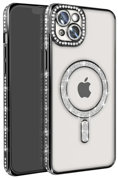 Apple iPhone 15 Kılıf Joke Simli Magneticsafe Kılıf - Siyah