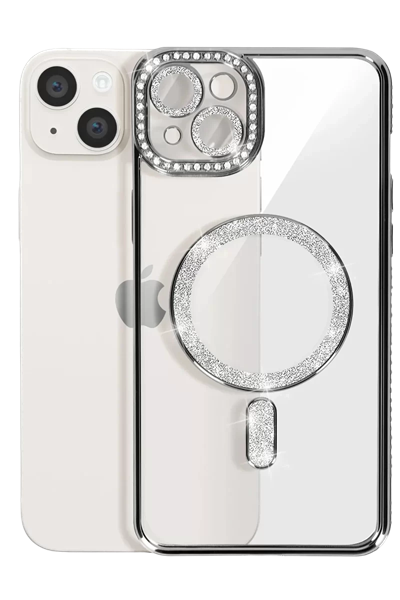 Apple iPhone 15 Kılıf Joke Simli Magneticsafe Kılıf - Siyah