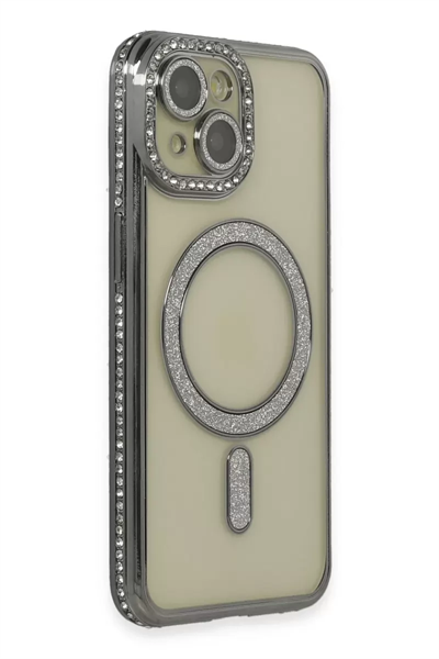 Apple iPhone 15 Kılıf Joke Simli Magneticsafe Kılıf - Gri