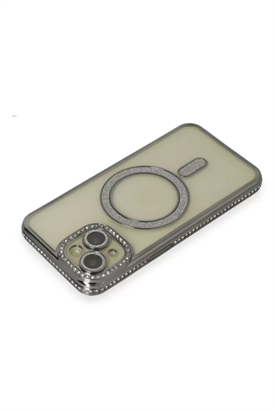 Apple iPhone 15 Kılıf Joke Simli Magneticsafe Kılıf - Gri