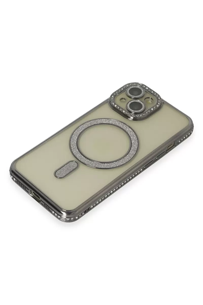 Apple iPhone 15 Kılıf Joke Simli Magneticsafe Kılıf - Gri