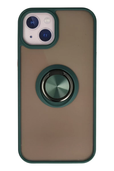 Apple iPhone 15 Kılıf Montreal Yüzüklü Silikon Kapak - Yeşil