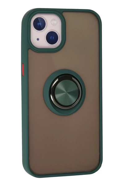 Apple iPhone 15 Kılıf Montreal Yüzüklü Silikon Kapak - Yeşil
