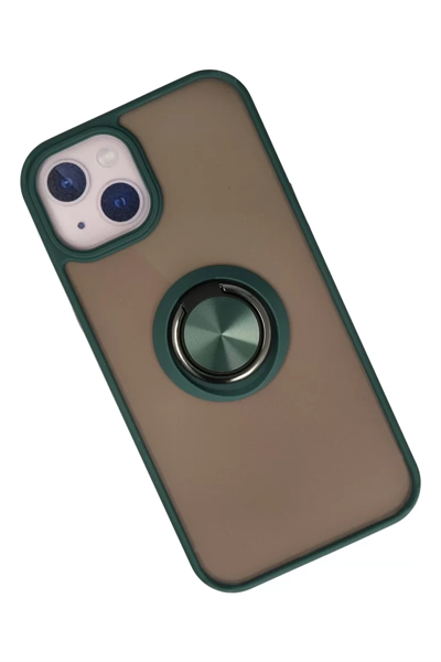 Apple iPhone 15 Kılıf Montreal Yüzüklü Silikon Kapak - Yeşil