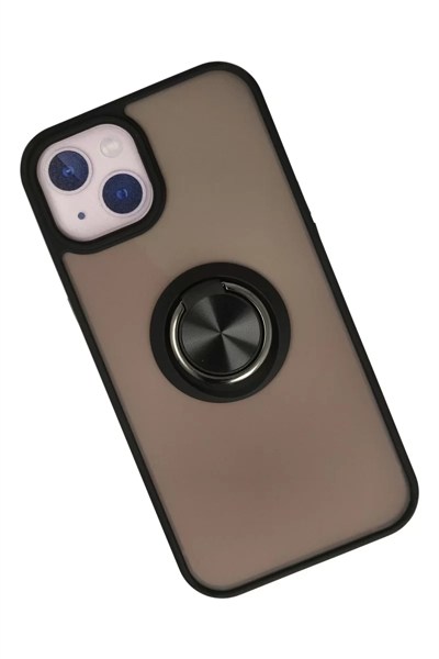 Apple iPhone 15 Kılıf Montreal Yüzüklü Silikon Kapak - Siyah