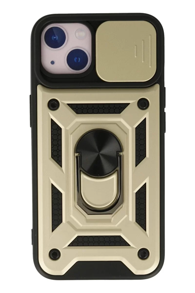 Apple iPhone 15 Kılıf Pars Lens Yüzüklü Silikon - Gold