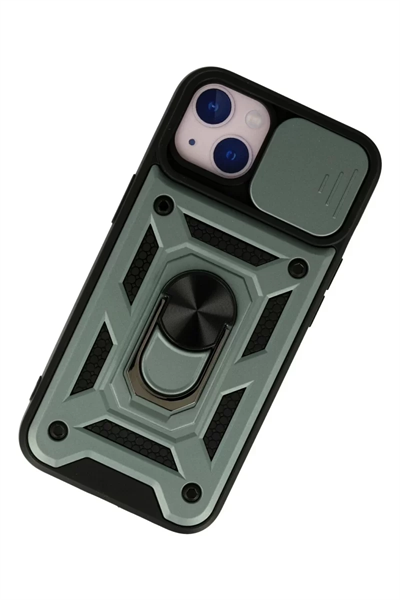 Apple iPhone 15 Kılıf Pars Lens Yüzüklü Silikon - Yeşil