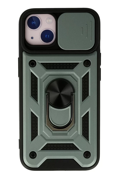 Apple iPhone 15 Kılıf Pars Lens Yüzüklü Silikon - Yeşil