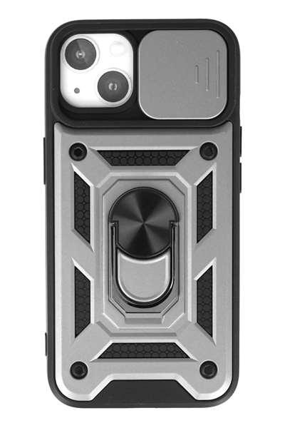 Apple iPhone 15 Kılıf Pars Lens Yüzüklü Silikon - Gümüş