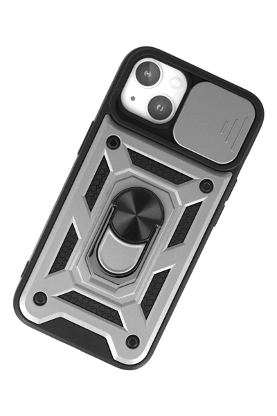 Apple iPhone 15 Kılıf Pars Lens Yüzüklü Silikon - Gümüş
