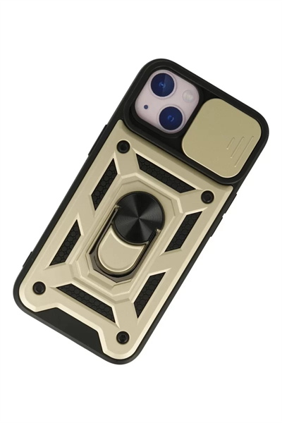 Apple iPhone 15 Kılıf Pars Lens Yüzüklü Silikon - Gold