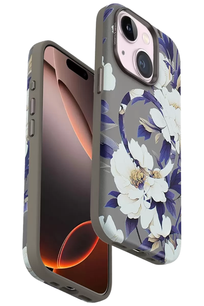 Apple iPhone 15 Plus Flower Series Magsafe Kapak - Gri