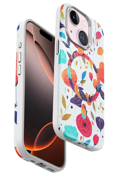 Apple iPhone 15 Plus Flower Series Magsafe Kapak - Beyaz