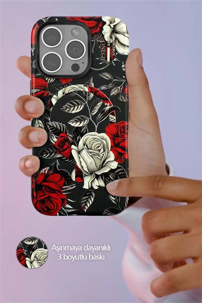 Apple iPhone 15 Pro Flower Series Magsafe Kapak - Gri