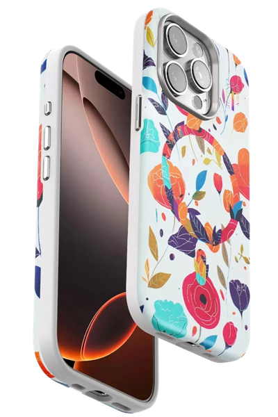 Apple iPhone 15 Pro Flower Series Magsafe Kapak - Beyaz