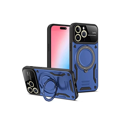 Apple iPhone 15 Pro Joy Lens Standlı Kapak - Lacivert