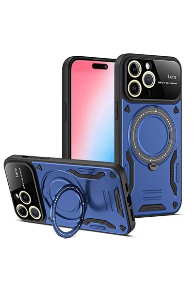 Apple iPhone 15 Pro Joy Lens Standlı Kapak - Lacivert