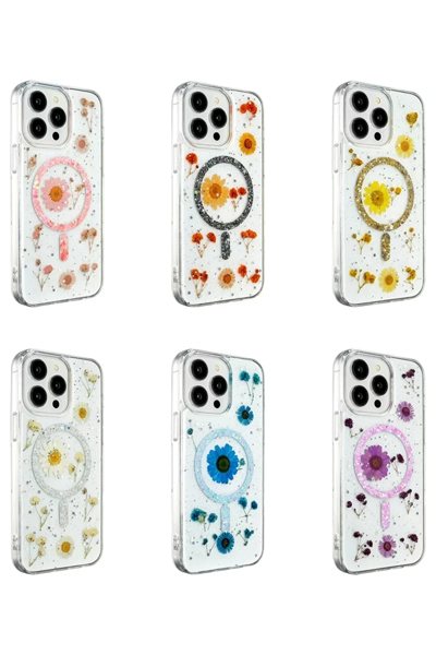 Apple iPhone 15 Pro Kılıf Daisy Simli Magsafe Kapak - Mavi
