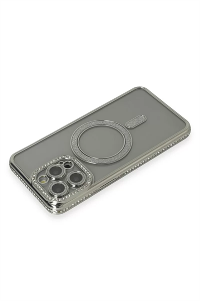 Apple iPhone 15 Pro Kılıf Joke Simli Magneticsafe Kılıf - Gri