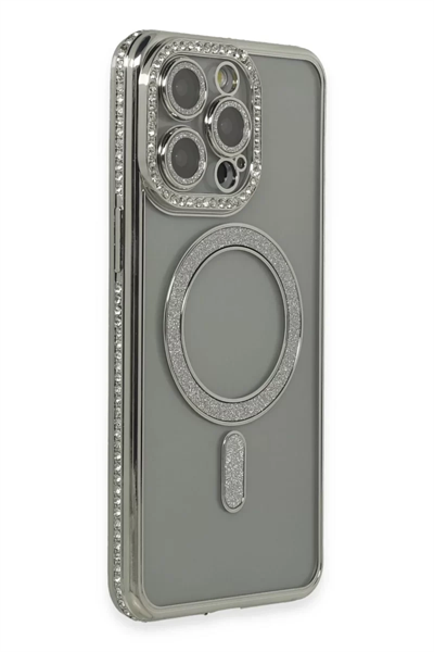 Apple iPhone 15 Pro Kılıf Joke Simli Magneticsafe Kılıf - Gri