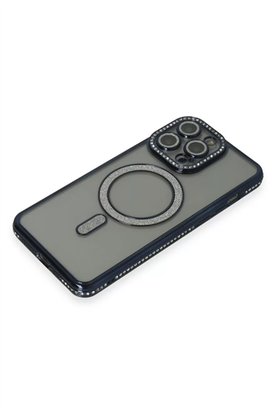 Apple iPhone 15 Pro Kılıf Joke Simli Magneticsafe Kılıf - Lacivert