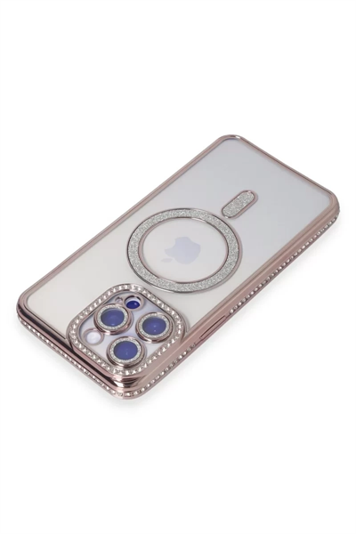 Apple iPhone 15 Pro Kılıf Joke Simli Magneticsafe Kılıf - Pembe