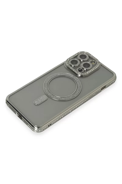 Apple iPhone 15 Pro Kılıf Joke Simli Magneticsafe Kılıf - Gri