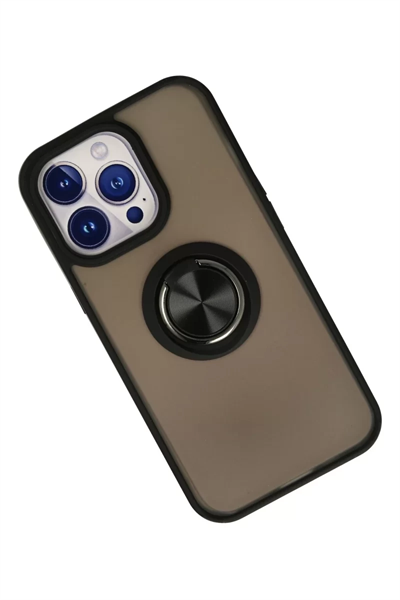 Apple iPhone 15 Pro Kılıf Montreal Yüzüklü Silikon Kapak - Siyah
