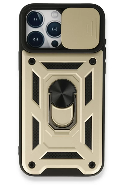 Apple iPhone 15 Pro Kılıf Pars Lens Yüzüklü Silikon - Gold