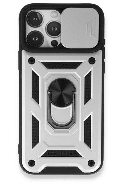 Apple iPhone 15 Pro Kılıf Pars Lens Yüzüklü Silikon - Gümüş