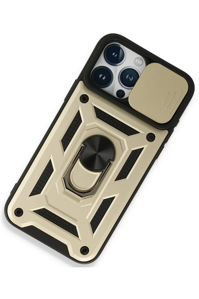 Apple iPhone 15 Pro Kılıf Pars Lens Yüzüklü Silikon - Gold