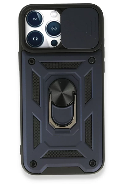 Apple iPhone 15 Pro Kılıf Pars Lens Yüzüklü Silikon - Lacivert