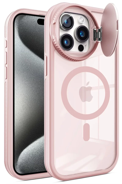Apple iPhone 15 Pro Kılıf Teleskop Lens Magsafe Silikon Kapak - Pembe