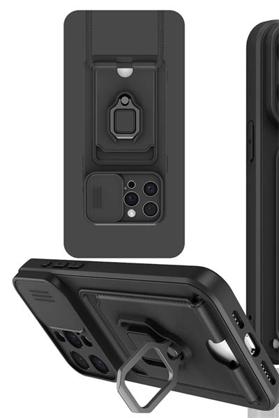 Apple iPhone 15 Pro Kılıf Zuma Kartvizitli Yüzüklü Silikon - Siyah