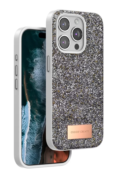 Apple iPhone 15 Pro Max Bright Simli Kapak - Gümüş