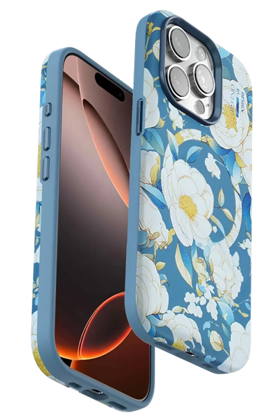 Apple iPhone 15 Pro Max Flower Series Magsafe Kapak - Mavi