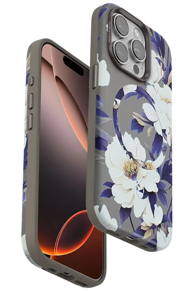 Apple iPhone 15 Pro Max Flower Series Magsafe Kapak - Gri