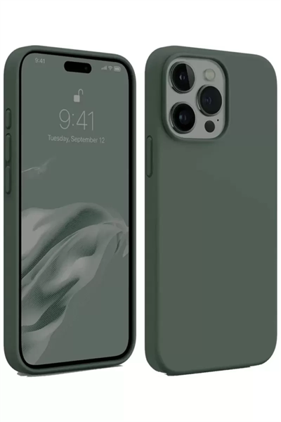 Apple iPhone 15 Pro Max Kılıf First Silikon - Koyu Yeşil