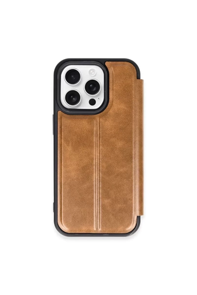 Apple iPhone 15 Pro Max Kılıf Flip Cover - Taba