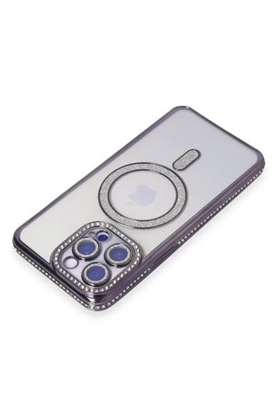 Apple iPhone 15 Pro Max Kılıf Joke Simli Magneticsafe Kılıf - Derin Mor
