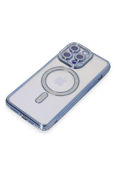 Apple iPhone 15 Pro Max Kılıf Joke Simli Magneticsafe Kılıf - Mavi