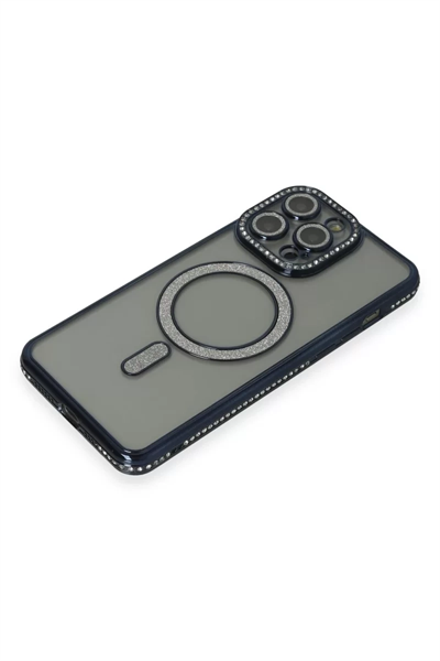 Apple iPhone 15 Pro Max Kılıf Joke Simli Magneticsafe Kılıf - Lacivert