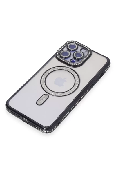Apple iPhone 15 Pro Max Kılıf Joke Simli Magneticsafe Kılıf - Siyah