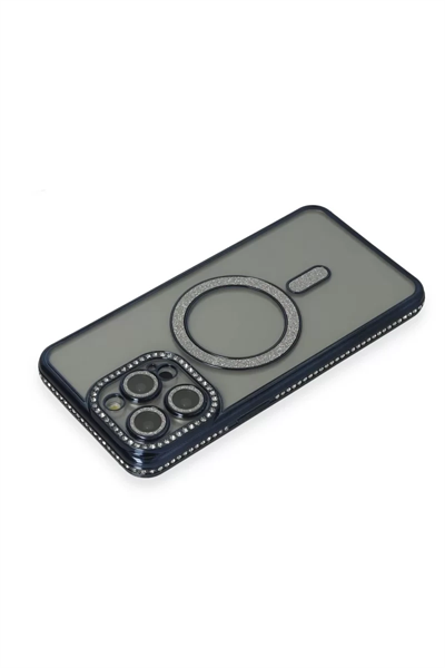 Apple iPhone 15 Pro Max Kılıf Joke Simli Magneticsafe Kılıf - Lacivert