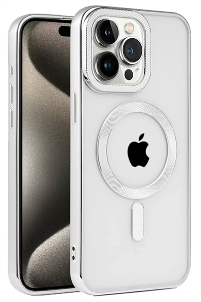 Apple iPhone 15 Pro Max Kılıf Kronos Magsafe Kapak - Gümüş